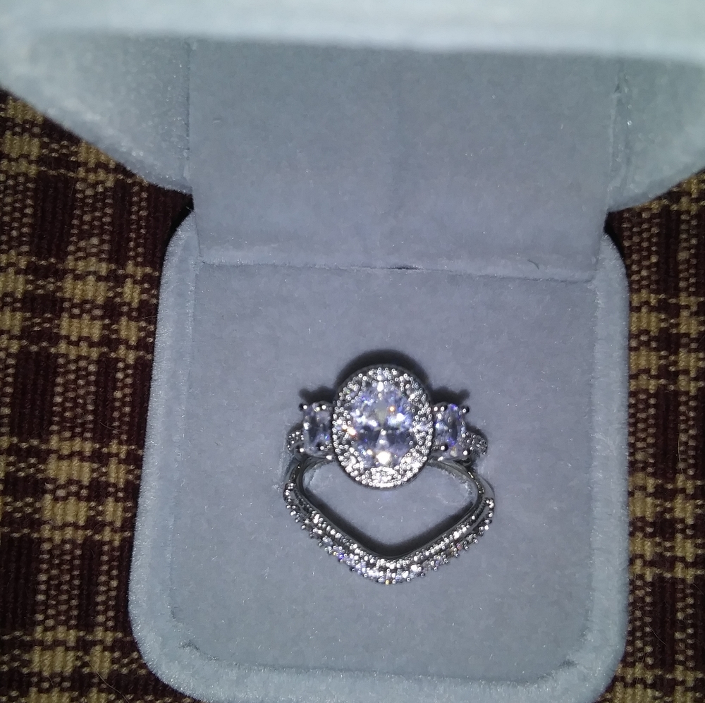 925 Sterling silver CZ Wedding ring set size 7